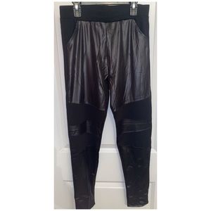 Black leggings with leather on the front